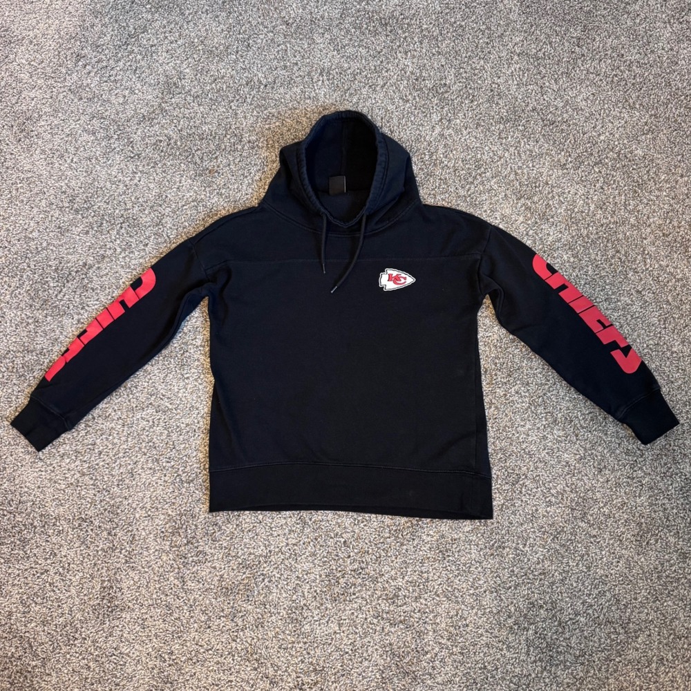 Kansas City Chiefs Black Pullover Sweatshirt Mock Neck with Drawstring Women's S